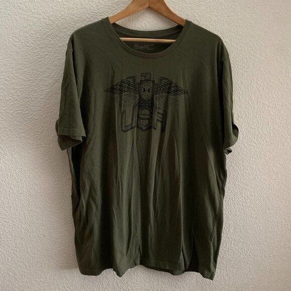 Under Armour Eagle USA T-Shirt Size 2XL Loose Green Color Short Sleeve Patriot - Picture 1 of 3